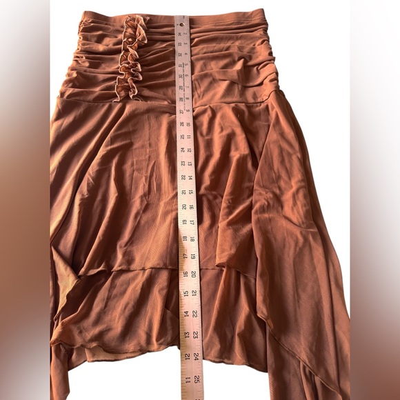 SHEIN Ruched Asymmetrical Skirt Brown Mesh Y2K Boho Western Large NWT - Picture 11 of 15
